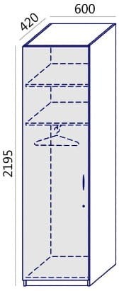 Wymiary szafy ubraniowej Profi Max MTX-19 Wuteh - wysokość 219,5 cm szerokość 60 cm głębokość 42 cm