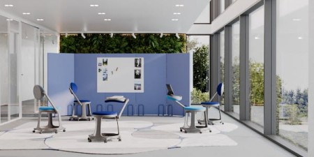 Krzesło szkoleniowe Bzoom Nowy Styl z pulpitem i schowkiem, mobilne, uczelniane