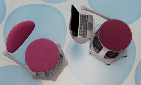 Krzesło szkoleniowe Bzoom Nowy Styl z pulpitem i schowkiem, mobilne, uczelniane