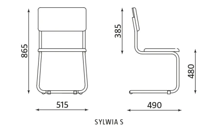 Krzesło konferencyjne Sylwia S Nowy Styl – wymiary 515 × 490 × 865 mm, wysokość siedziska 480 mm