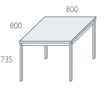 Stolik Classic CS-3 Wuteh 800 × 800 × 735 mm – rysunek wymiarowy