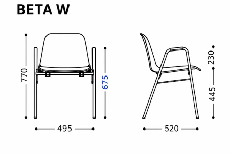 Krzesło Beta W Nowy Styl – wymiary 770 × 486 mm podłokietnik 675 mm