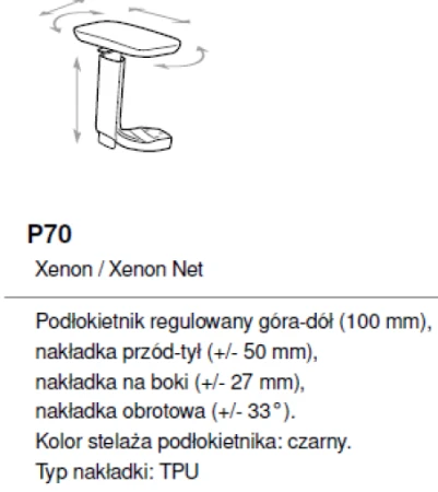 Xenon Net 101 Profim rysunek podłokietnik P70