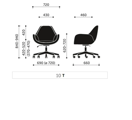 Fotel Profim FAN 10T – wymiary