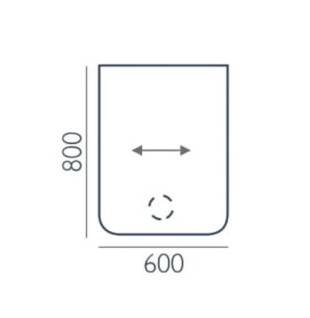 Rysunek z wymiarami przystawki P-10 Wuteh 600 × 800 mm, kierunkiem usłojenia i miejscem montażu nogi