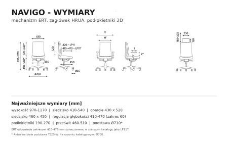 Krzesło Navigo Nowy Styl – rysunek z wymiarami i mechanizmem ERT