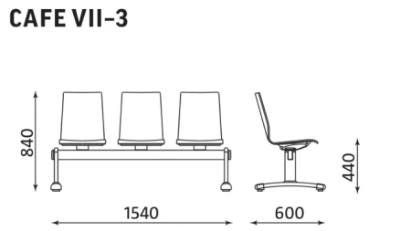 Ławka CAFE VII-3 Nowy Styl – wymiary 1540 × 600 × 840 mm, wysokość siedziska 440 mm