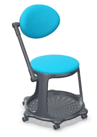 Krzesło Bzoom Nowy Styl — turkusowe siedzisko i oparcie, szara podstawa na kółkach