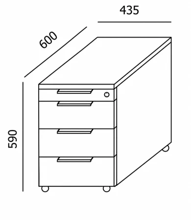 Wymiary kontenera Bravo BR-10 Wuteh – szerokość 435, głębokość 600 i wysokość 590 mm