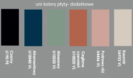 Dodatkowe kolory płyt Wuteh – czarny, atramentowy, aloesowy, ceglana czerwień, pudrowy róż i kaszmir
