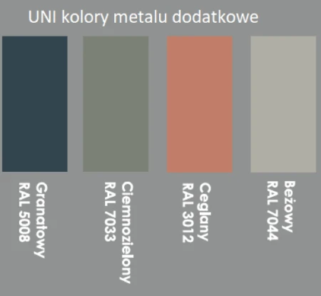 Dodatkowe kolory metalu Wuteh – granatowy, ciemnozielony, ceglany i beżowy