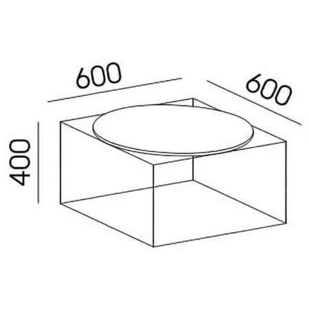 Wymiary stolika Loft LF-4 Wuteh – szerokość 600, głębokość 600 i wysokość 400 mm