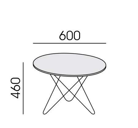 Wymiary stolika kawowego Loft LF-1 Wuteh – okrągły blat o średnicy 600 mm i wysokość całkowita 460 mm