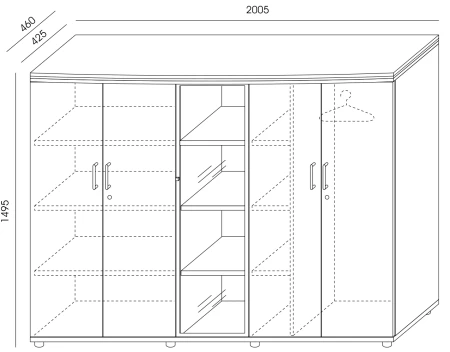 Komoda OSKAR KA-10 Wuteh – wymiary 2005 × 460 × 1495 mm i układ części ubraniowej