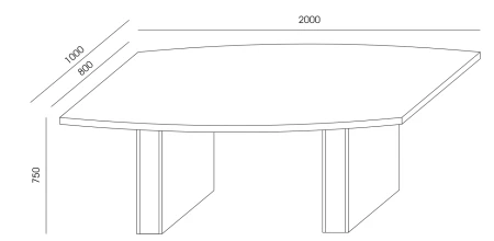 Stół GRAND GR-23 Wuteh – rysunek z wymiarami 2000 × 1000/800 × 750 mm