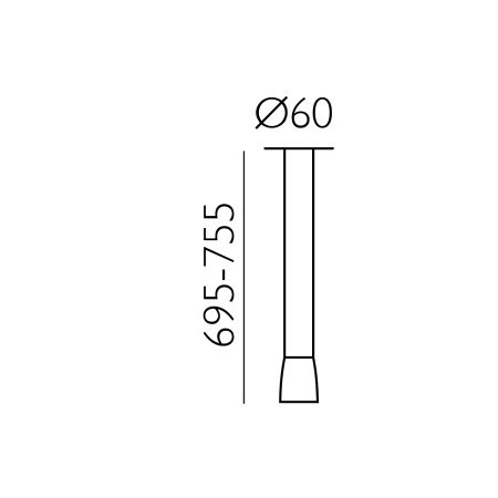 Noga T-3 Wuteh – rysunek techniczny, średnica 60 mm i zakres wysokości 695–755 mm