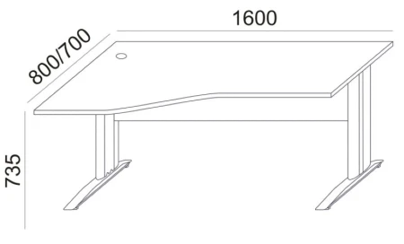 Biurko Sove SV-36 – rysunek wymiarowy 1600 × 800/700 × 735 mm