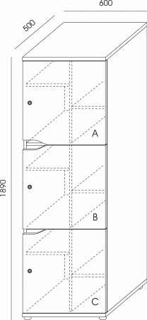 Locker trzysekcyjny LLC-3 Wuteh 500 × 600 × 1890 mm – wymiary produktu