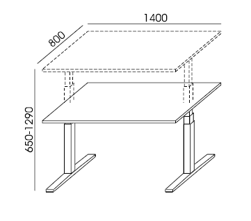 Wymiary biurka elektrycznego SKY-2 Wuteh 1400 × 800 mm