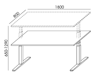 Wymiary biurka elektrycznego SKY-4 Wuteh 1800 × 800 mm