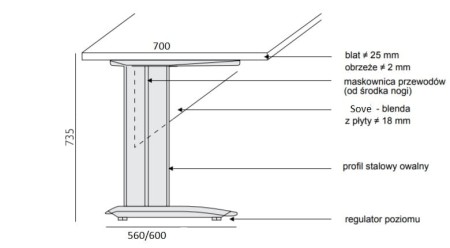 Biurko SV-33 Sove z ergonomicznym blatem – prawe  (70/80x140)