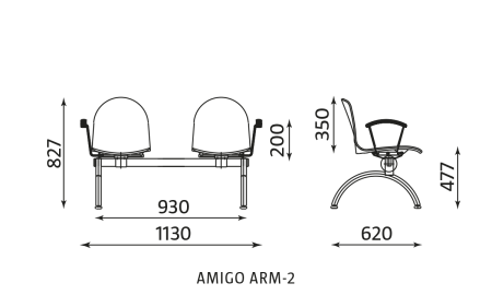Wymiary ławki AMIGO ARM-2 Nowy Styl