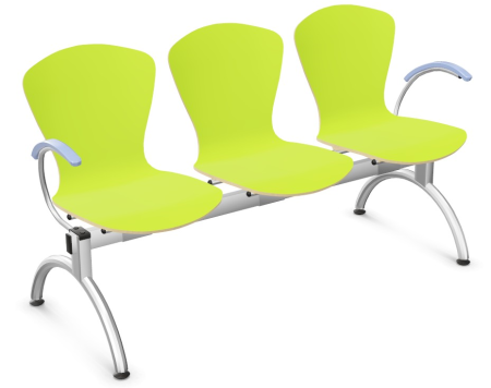 Ławka 3-osobowa Bingo-3 ARM WOOD Nowy Styl ze stelażem White Aluminium RAL 9006 – widok z przodu