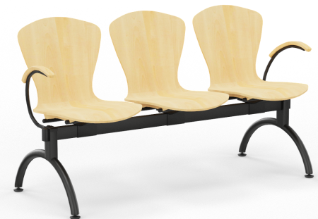 Ławka 3-osobowa Bingo-3 ARM WOOD Nowy Styl ze stelażem Jet Black RAL 9005 – widok z przodu