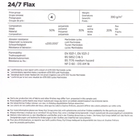 Tapicerka 24/7 Flax FYR21 – opis materiału fotela Sonata Nowy Styl