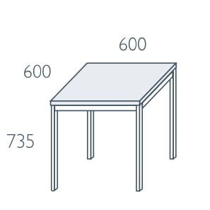 Wymiary stolika Classic CS-1 Wuteh 600 × 600 × 735 mm