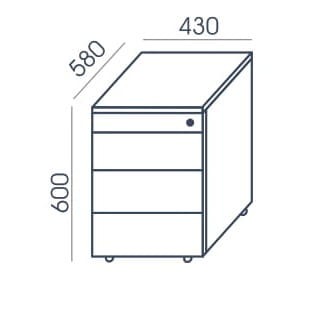 Wymiary kontenera biurowego KO-20 Wuteh 43x58x60 cm