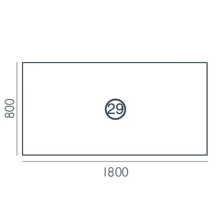 Rzut z góry biurka Vega VG-29 Wuteh 1800 × 800 mm
