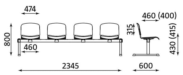 Ławka ISO 4 osobowa Nowy Styl tapicerowana do poczekalni