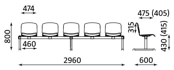 Ławka ISO 5 osobowa Nowy Styl tapicerowana do poczekalni