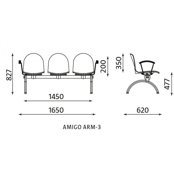 Ławka Amigo Arm-3 Nowy Styl do poczekalni