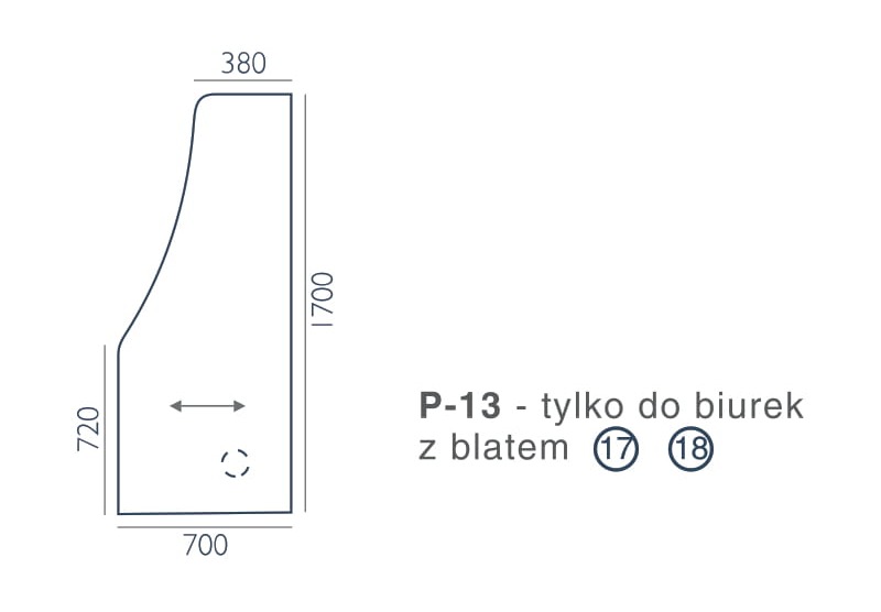 Profilowana przystawka do biurka P-13 Wuteh 700 × 1700 mm