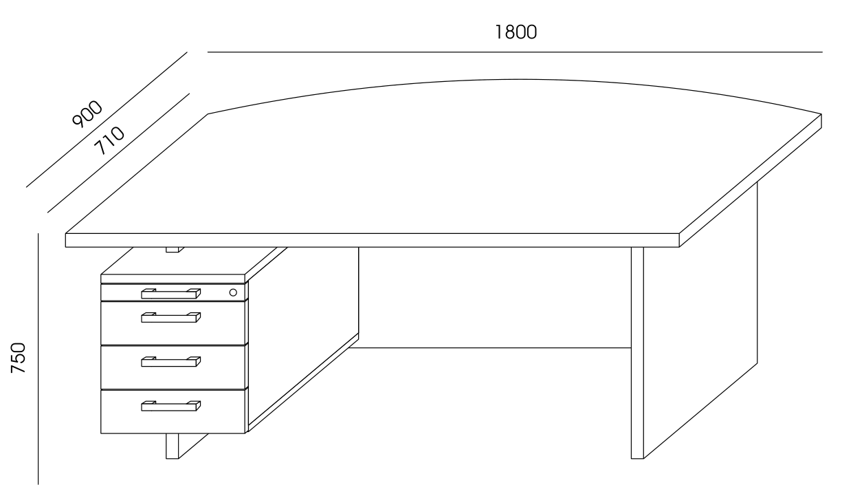 Biurko gabinetowe GRAND GR-1 Wuteh 180 cm z kontenerem lewym
