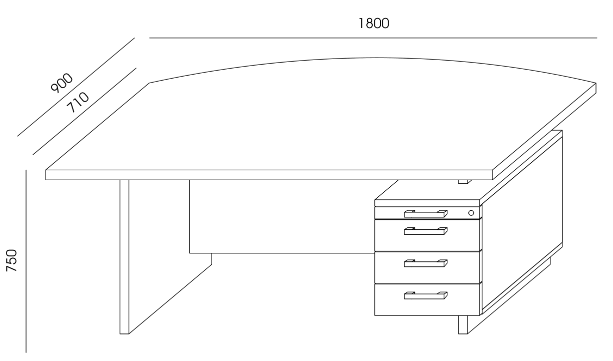 Biurko gabinetowe GRAND GR-2 Wuteh 180 cm z kontenerem prawym