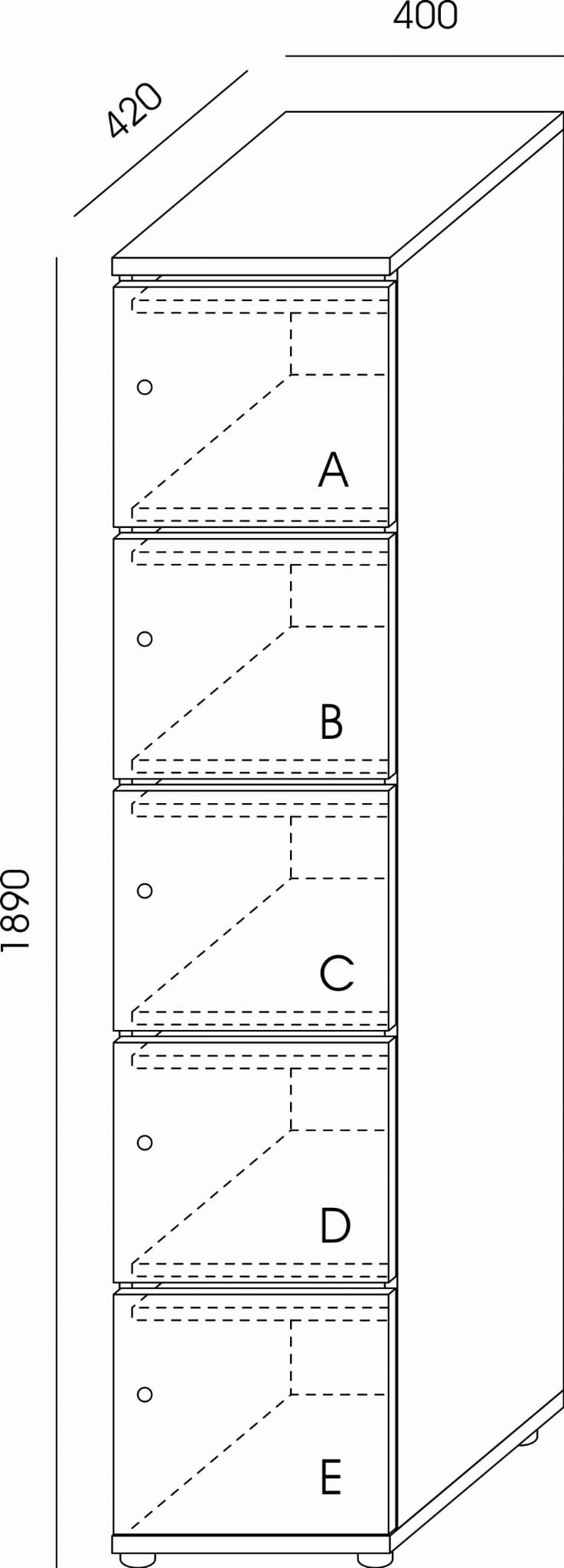 Locker pojedynczy z wrzutnią LC-5Z Wuteh 420 × 400 × 1890 mm