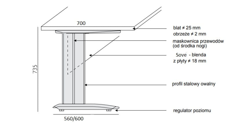 Sove SV-36 Biurko biurowe lewe (80/70x160)   z organizacją kabli